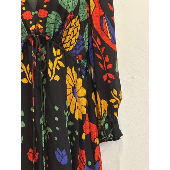 Farm Rio Georgette maxi floral long sleeved v neck dress size Petite Small - Picture 9 of 15